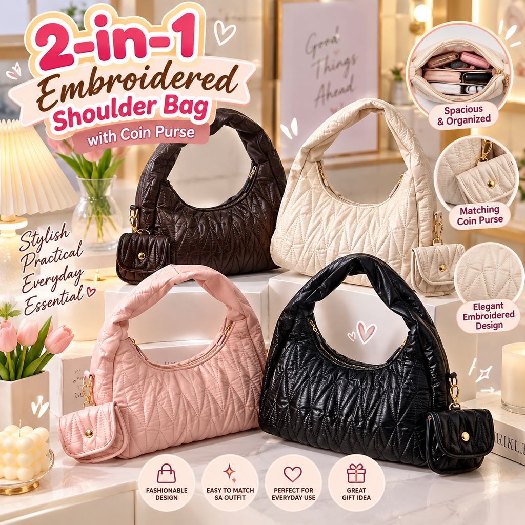 2-in-1 Embroidered Shoulder Bags with Coin Purse