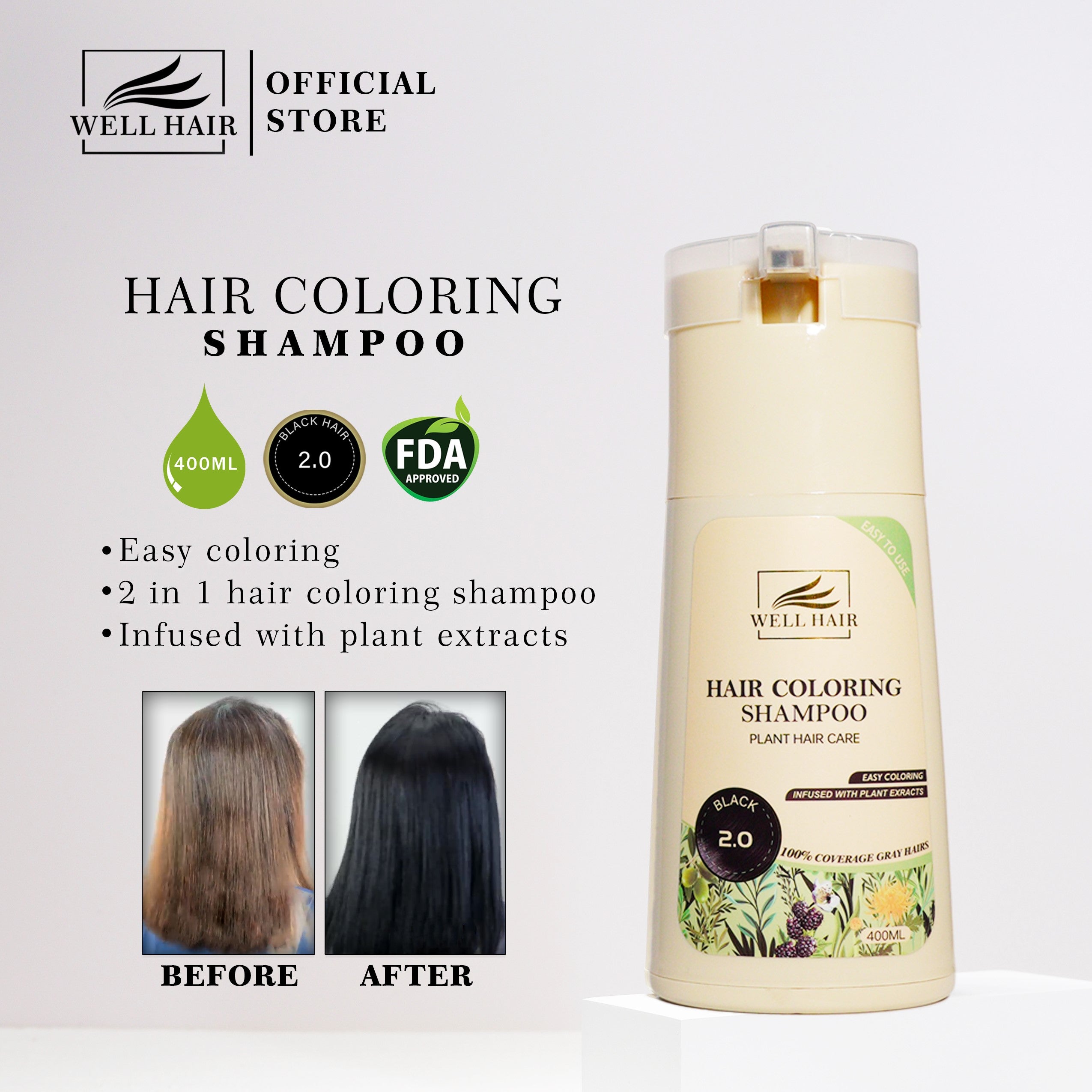 WELL HAIR Color Shampoo 2.0 Black