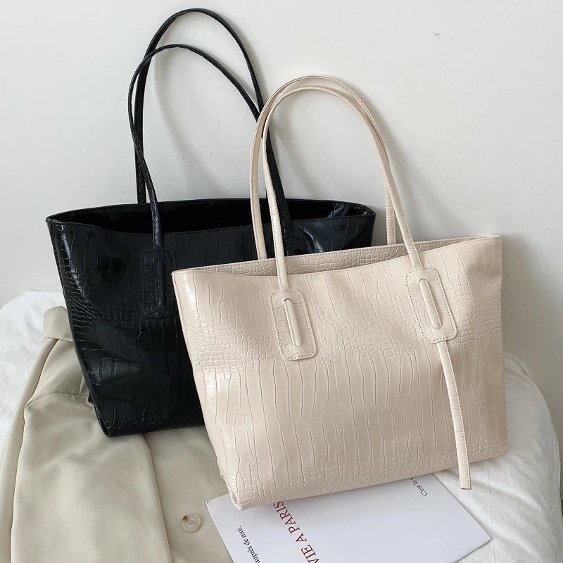 Crocodile Pattern Leather Tote Bag