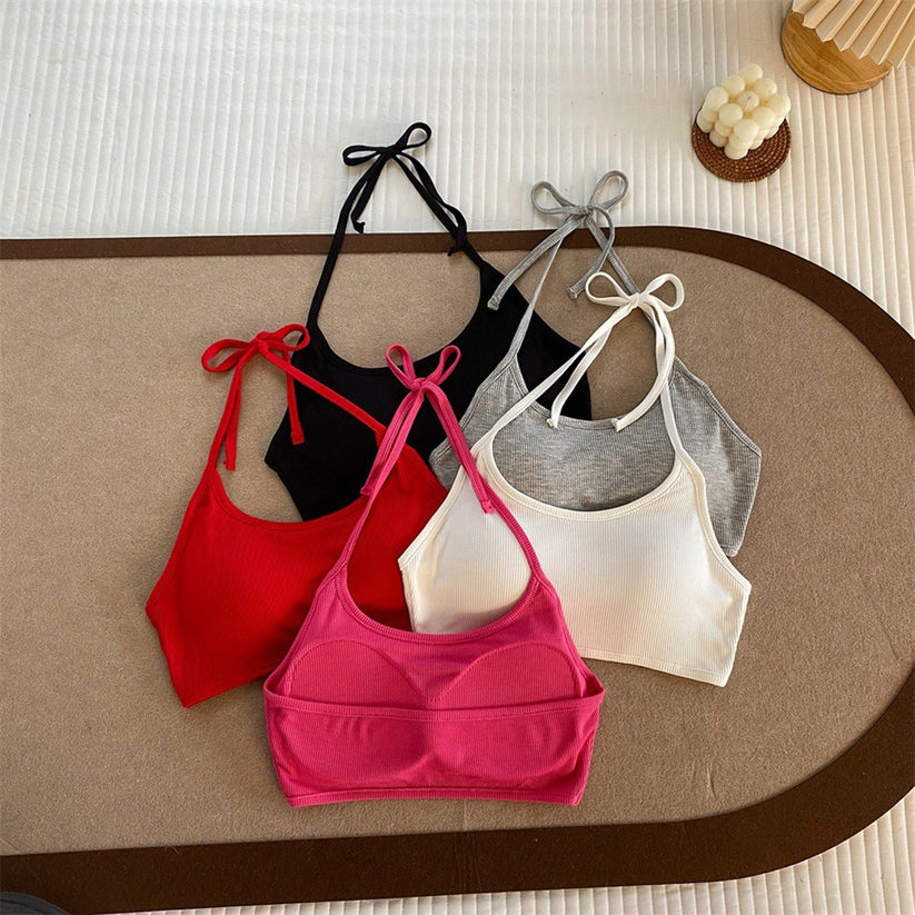 Tie-up Halter Neck Bralette with Chest Pads