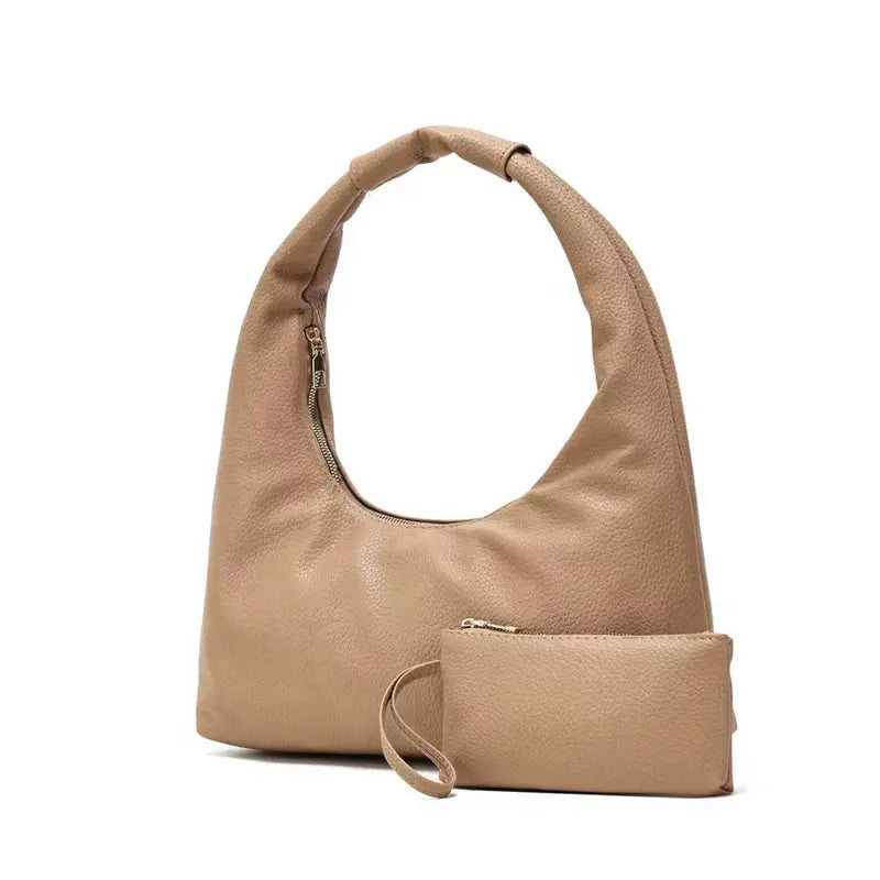 2-in-1 Soft Leather Hobo Bag with Matching Wristlet