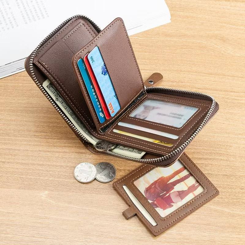 Men's Leather Bifold Zipper Around Wallet