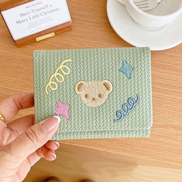 Women's Trifold Bear-Embroidered Wallet