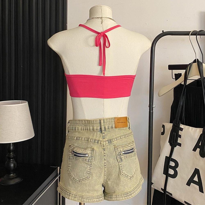 Tie-up Halter Neck Bralette with Chest Pads