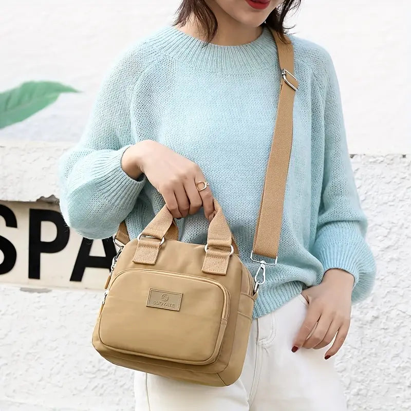 Multicompartment Nylon Crossbody Bag with Adjustable Strap