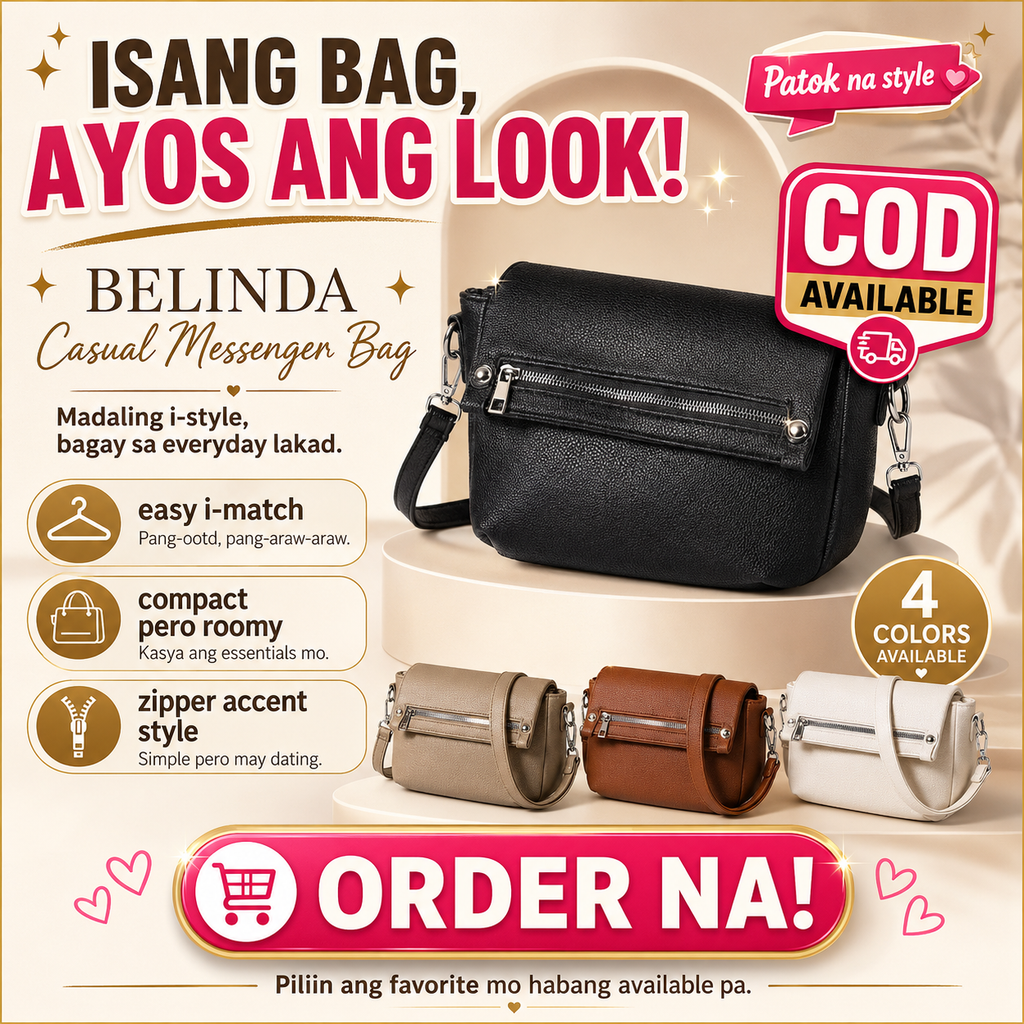 BELINDA Casual Messenger Bag with Zipper Accent Flap