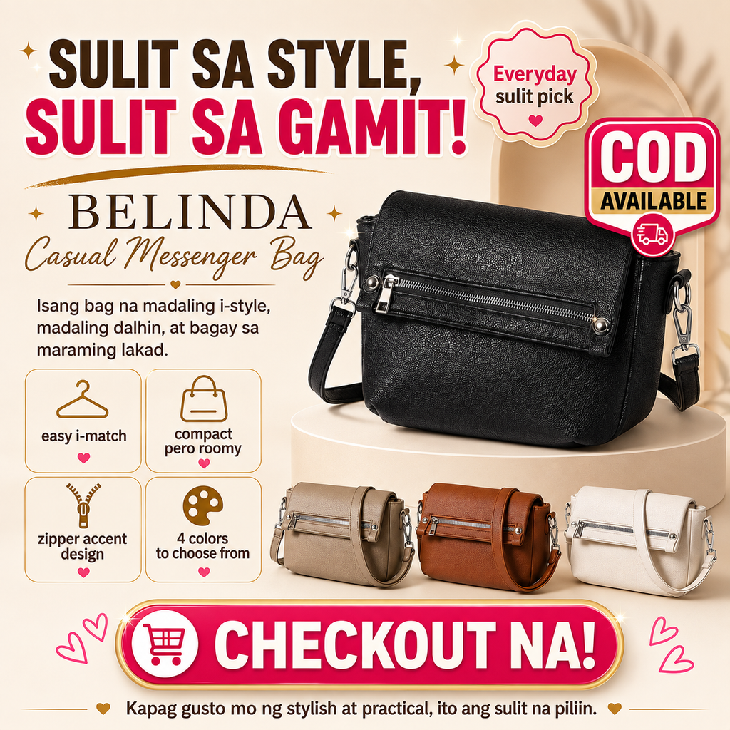 BELINDA Casual Messenger Bag with Zipper Accent Flap