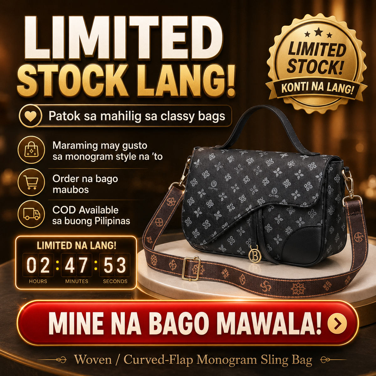 Luxury Curved-Flap Monogram Sling Bag