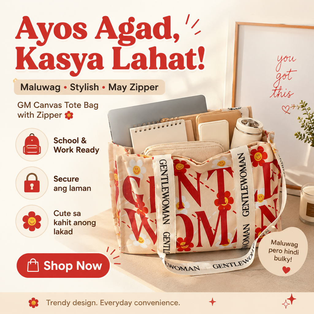 GM Canvas Tote Bag with Zipper