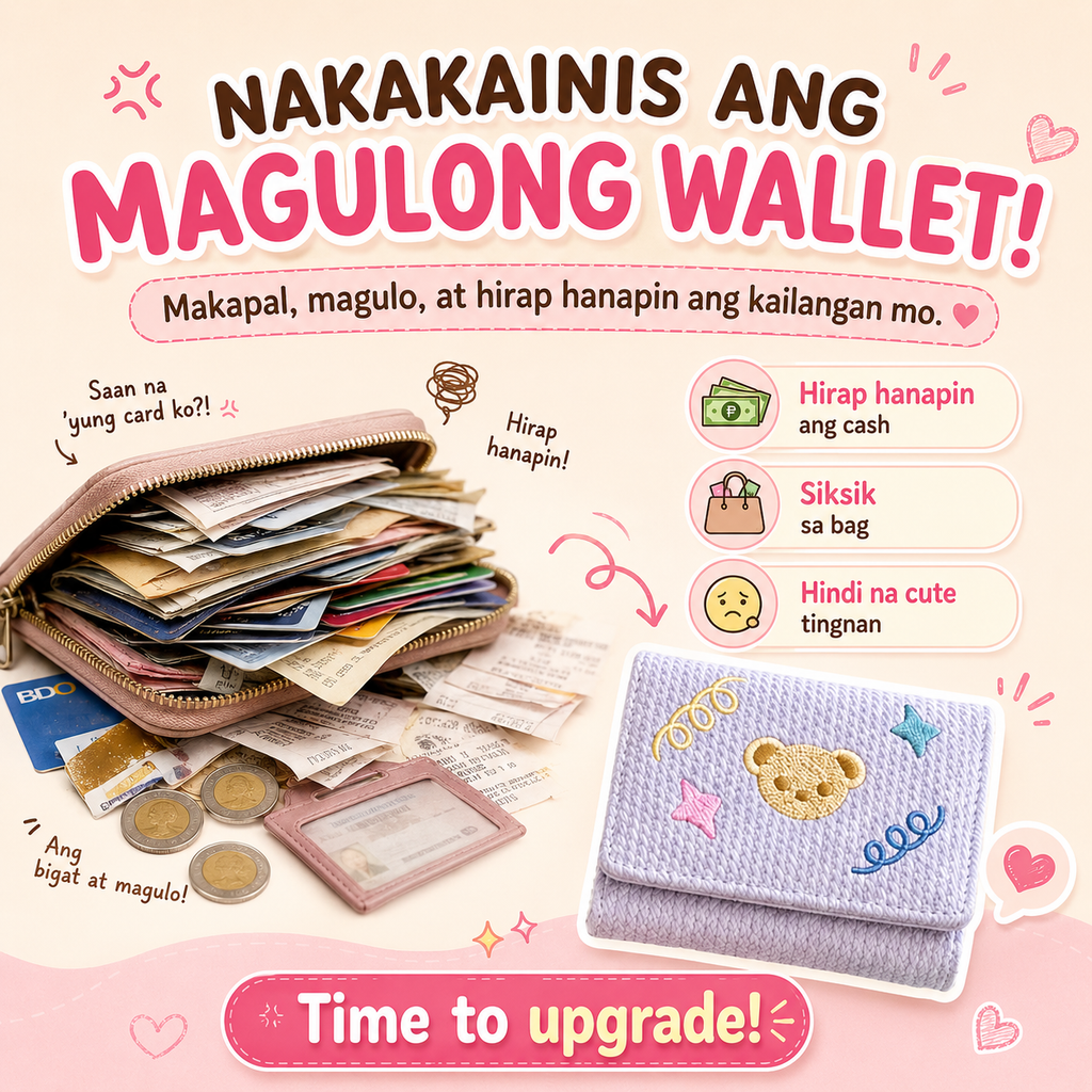 Women's Trifold Bear-Embroidered Wallet