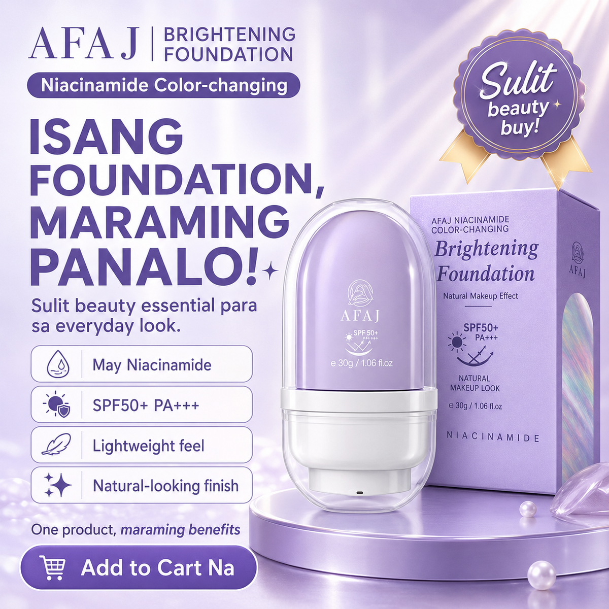 AFAJ Niacinamide Color Changing Foundation SPF50+ PA+++