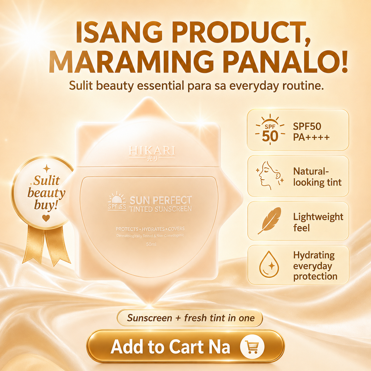 Hikari Premium Sun Perfect Tinted Sunscreen SPF50 PA++++ 50ml