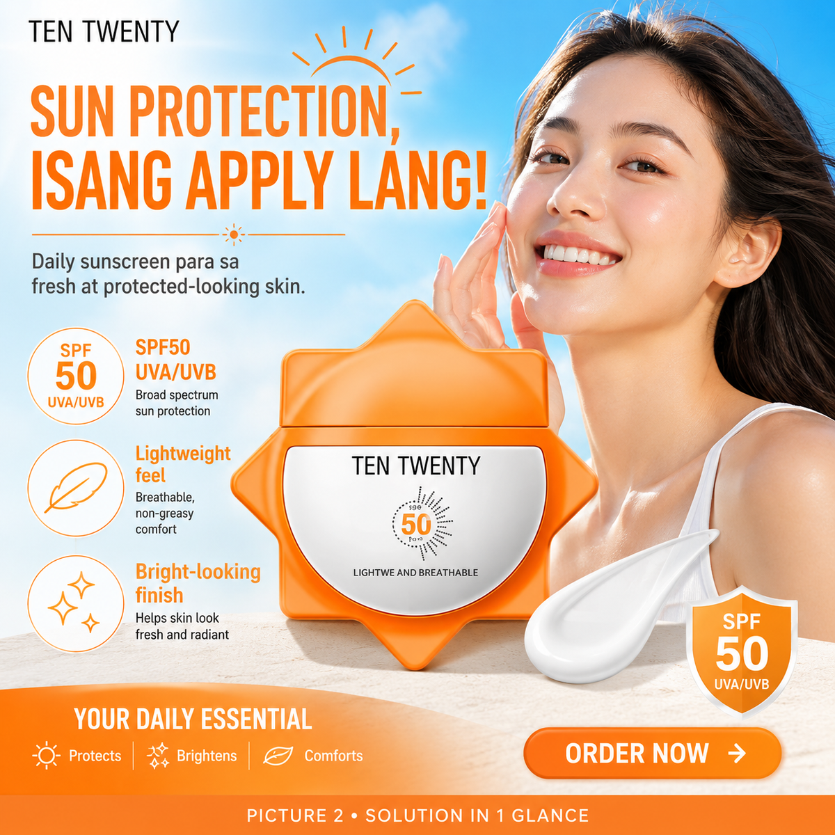 TEN TWENTY Ultra White Sunscreen UVA/UVB SPF50 Brightening Whitening Sun Screen
