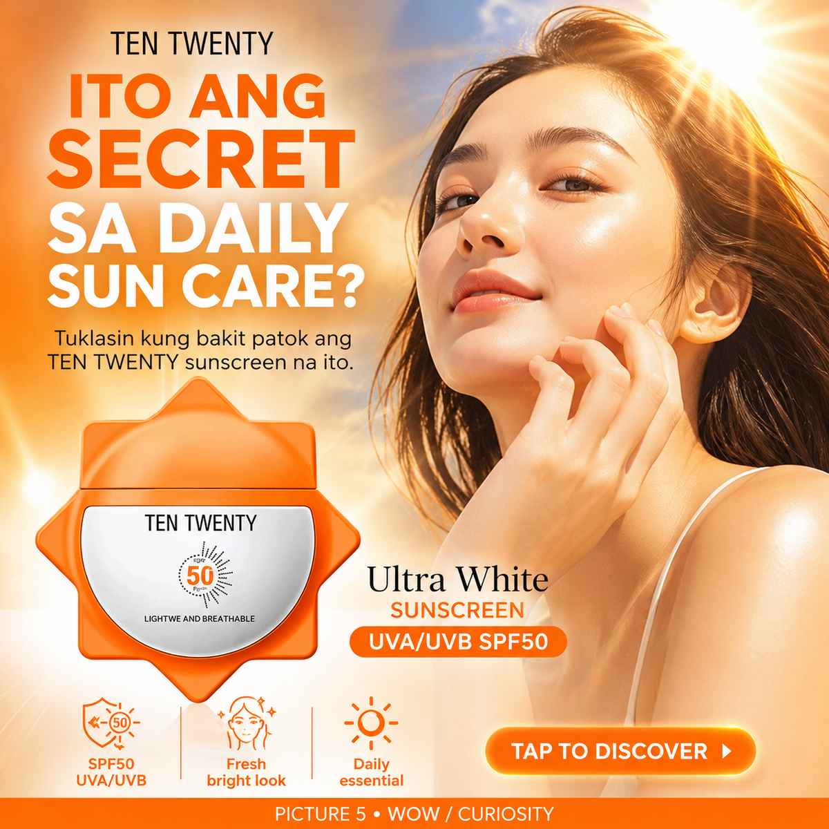 TEN TWENTY Ultra White Sunscreen UVA/UVB SPF50 Brightening Whitening Sun Screen