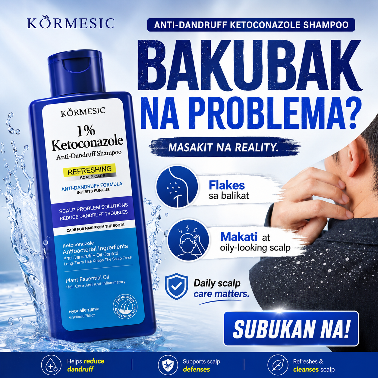 KORMESIC Anti-Dandruff Ketoconazole Shampoo for Scalp Treatment and Oil Control