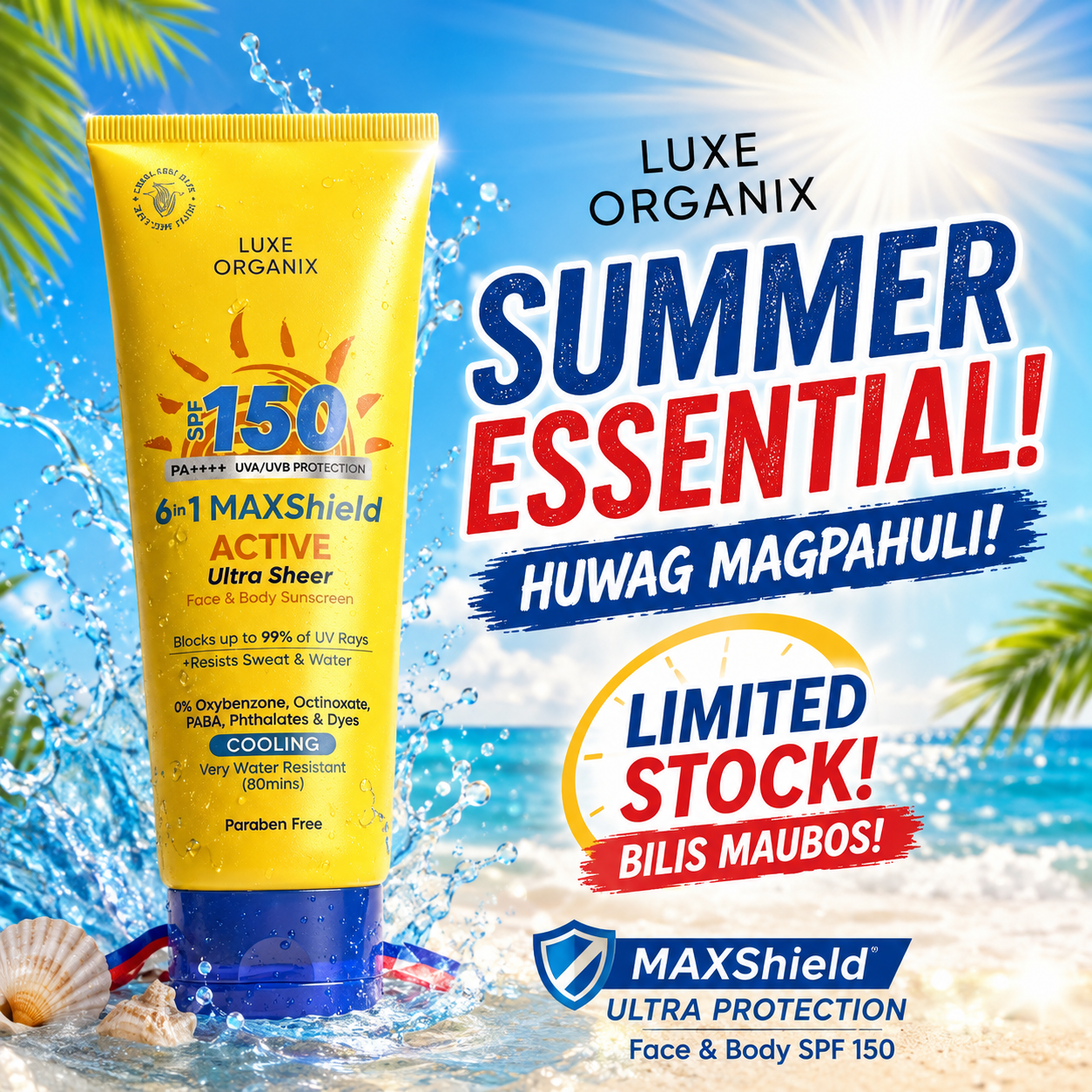 Luxe Organix SPF 150 MAXShield Ultra Protection Sunscreen For Face & Body 100ml