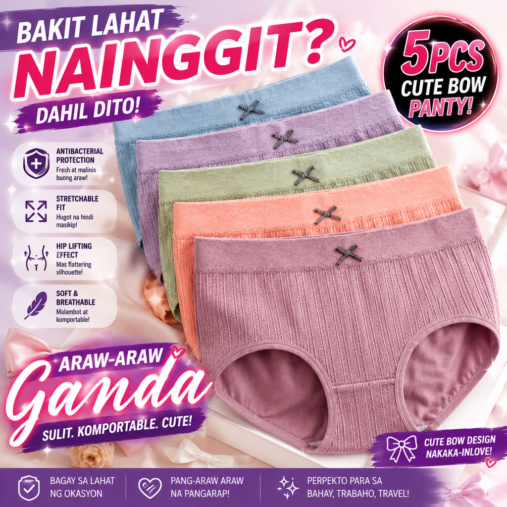 5PCS Antibacterial Hip Lifting Stretch Panty Bow Design