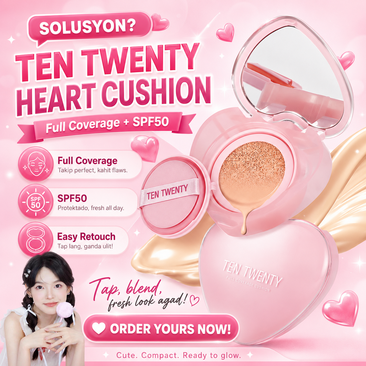 TEN TWENTY Full Coverage Heart Cushion with SPF50