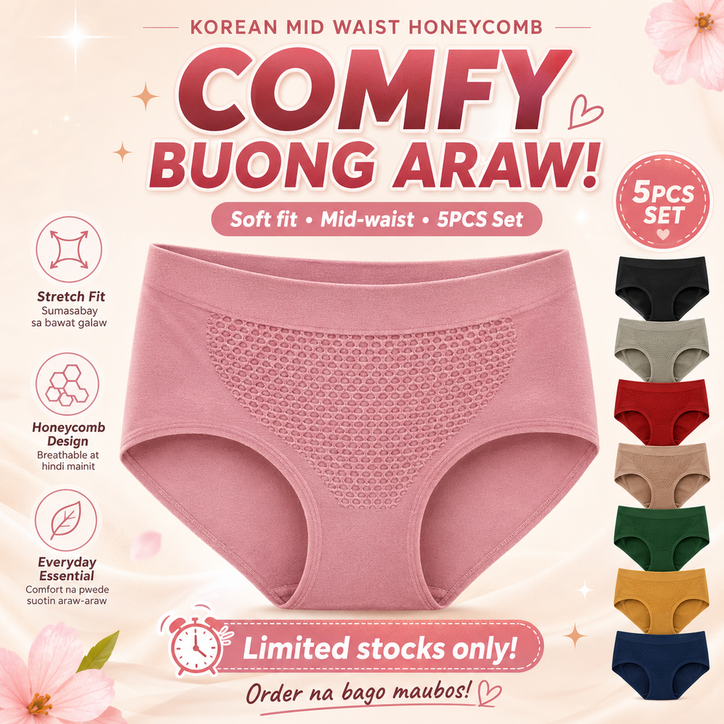 Korean Mid Waist Honeycomb Underwear Panty (5pcs/Set)