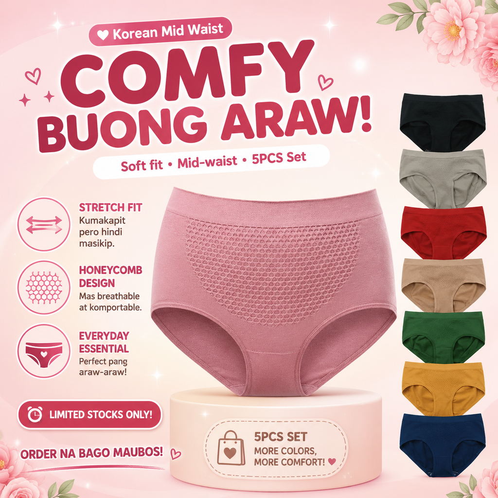 Korean Mid Waist Honeycomb Underwear Panty (5pcs/Set)