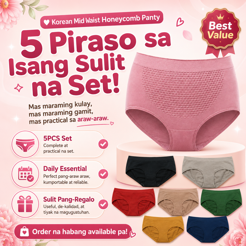 Korean Mid Waist Honeycomb Underwear Panty (5pcs/Set)