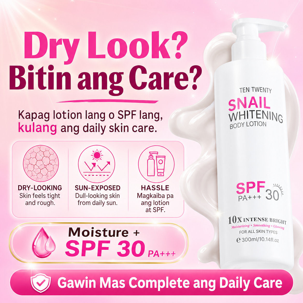 TEN TWENTY Snail Whitening 10X Intense Bright Beauty Lotion with Spf 30 PA+++