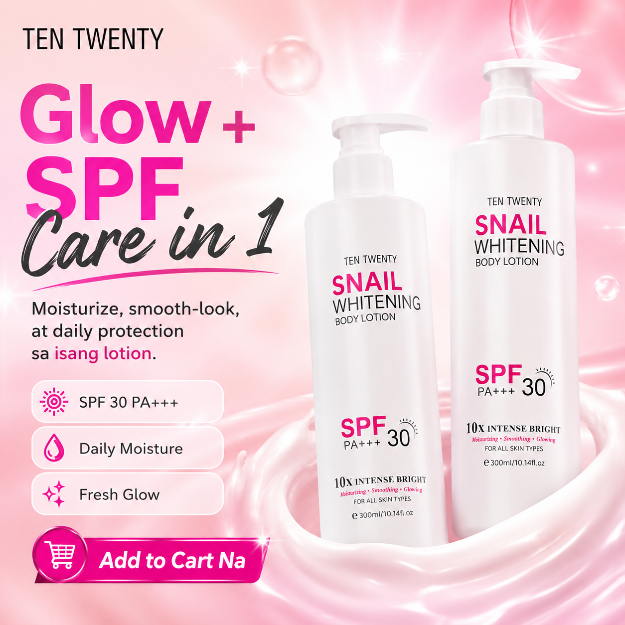 TEN TWENTY Snail Whitening 10X Intense Bright Beauty Lotion with Spf 30 PA+++