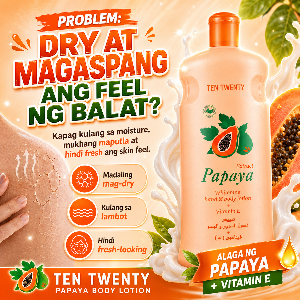 TEN TWENTY Papaya Whitening Body Lotion + Vitamin E