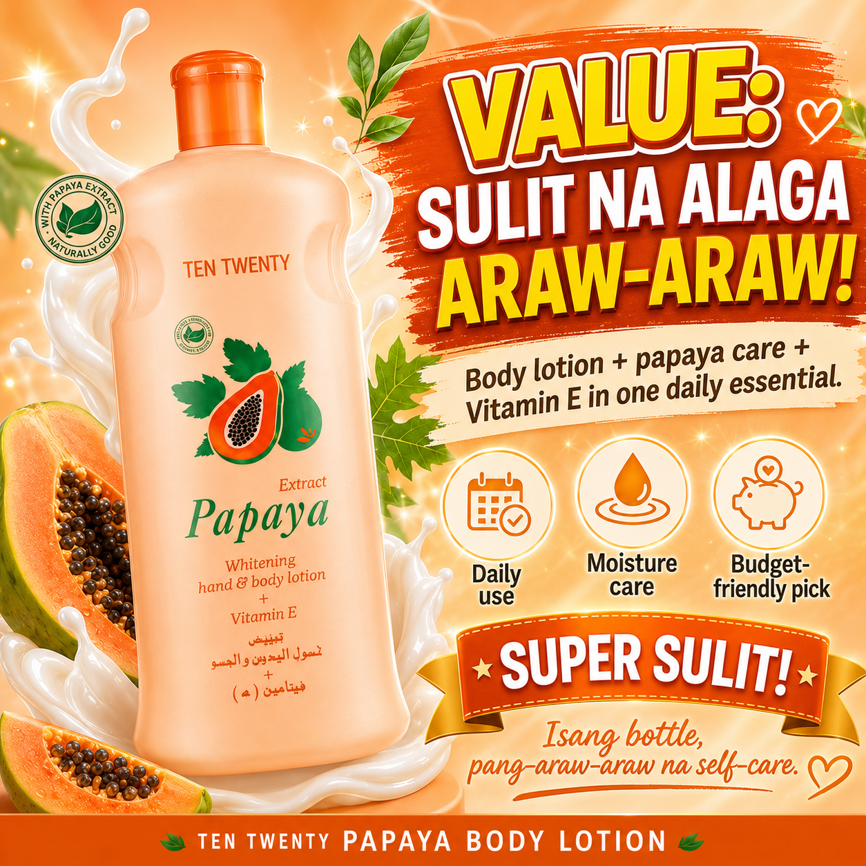 TEN TWENTY Papaya Whitening Body Lotion + Vitamin E