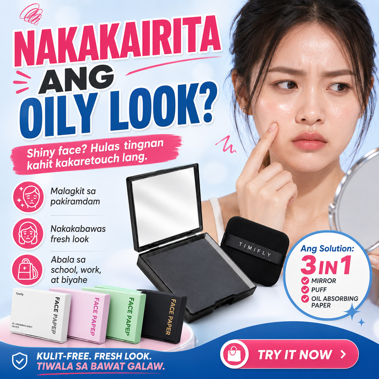 100 Sheets Face Oil Blotting Paper with Mirror and Puff
