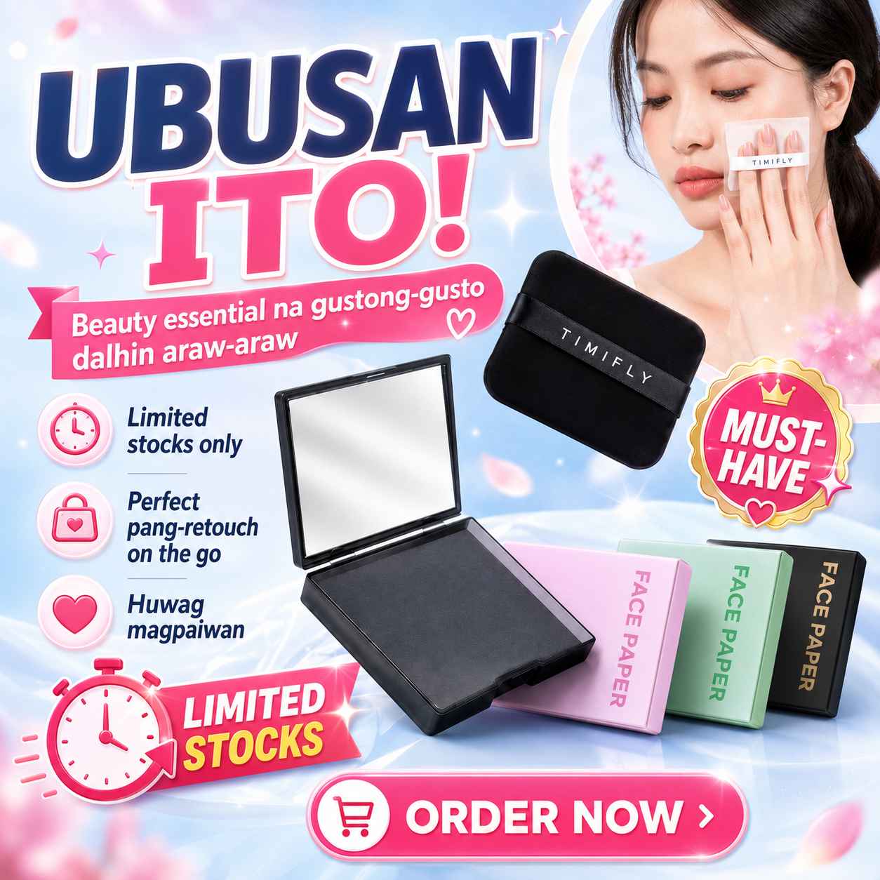 100 Sheets Face Oil Blotting Paper with Mirror and Puff