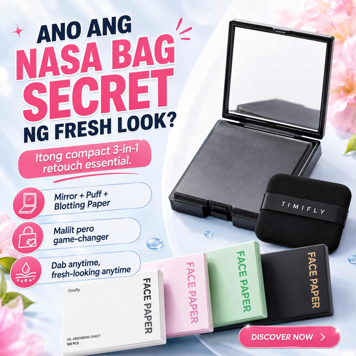 100 Sheets Face Oil Blotting Paper with Mirror and Puff