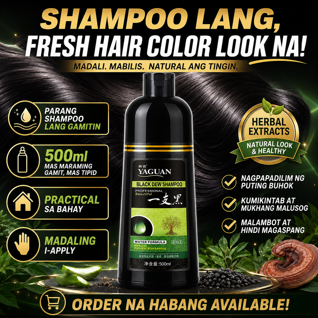 YAGUAN Herbal Hair Dye Shampoo 500ml