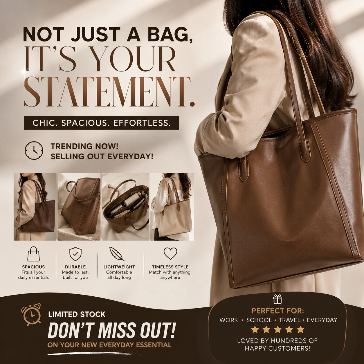 Large Capacity Leather Tote Bag