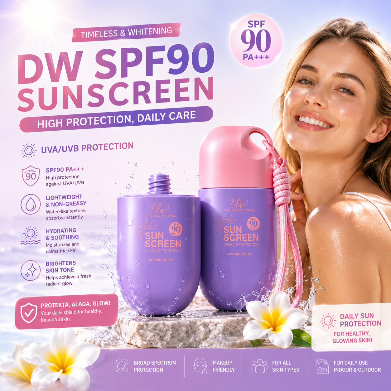 DW SPF90 PA+++ Sunscreen UVA/UVB Protection 55ml