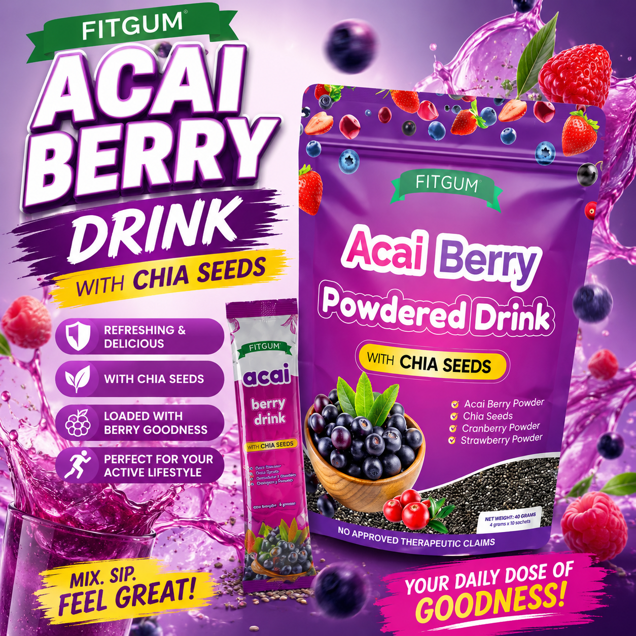FITGUM Acai Berry Drink with Chia Seeds