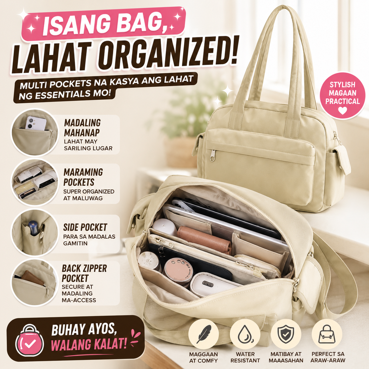 Fashion Nylon Multi Pockets Shoulder Bag