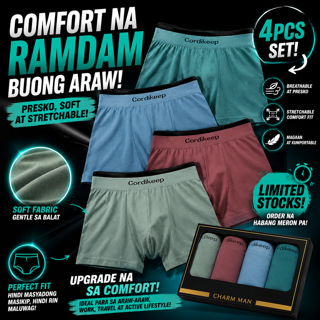 4PCS Cordikeep Boxer Brief