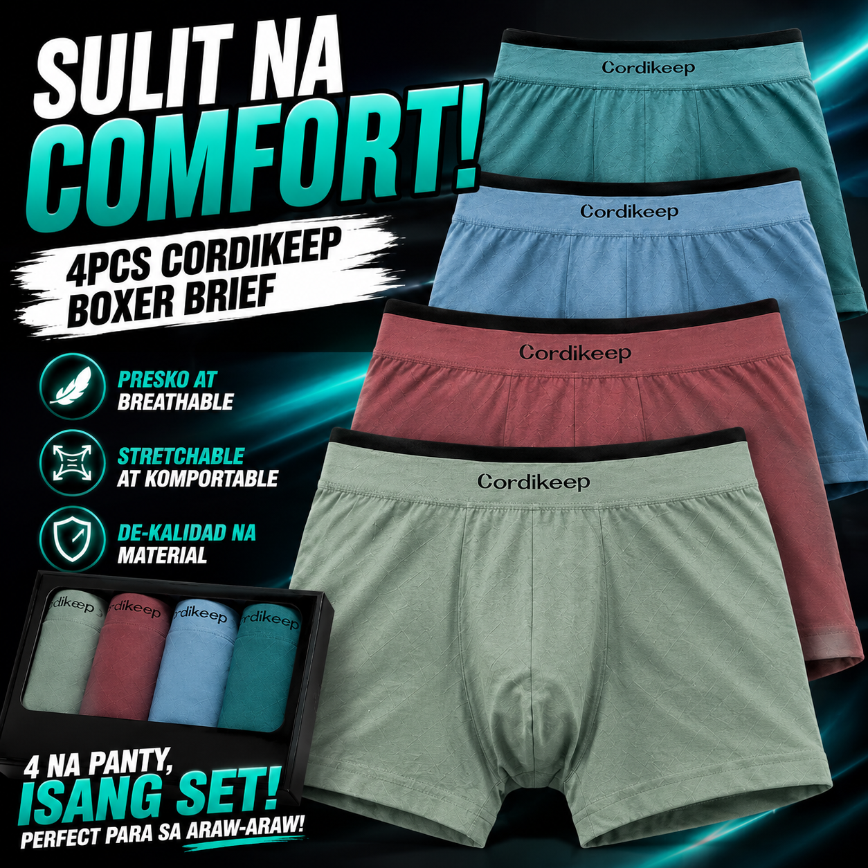 4PCS Cordikeep Boxer Brief
