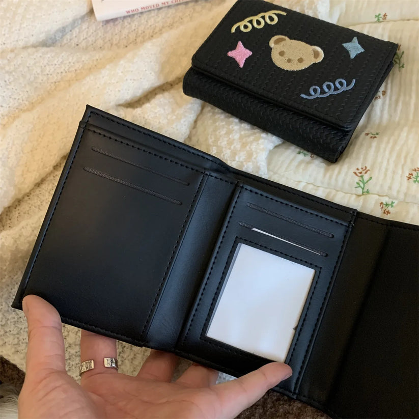 Women's Trifold Bear-Embroidered Wallet