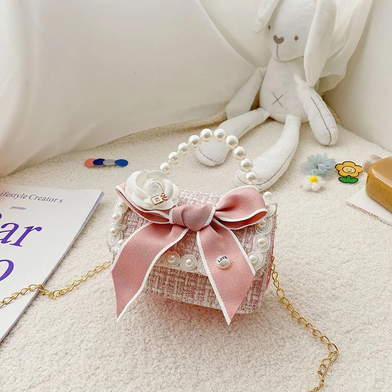 Girl's Pearl Handle Tweed Mini Bag