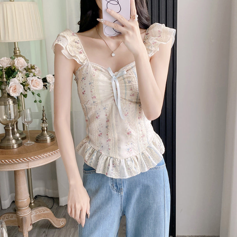 Floral Ruffle Cottagecore Sleeveless Top