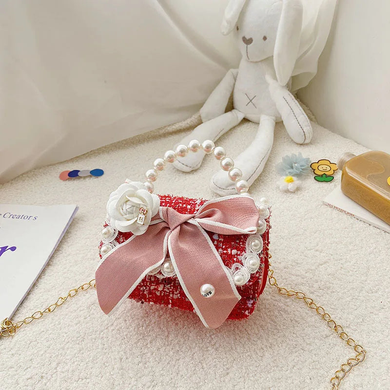 Girl's Pearl Handle Tweed Mini Bag