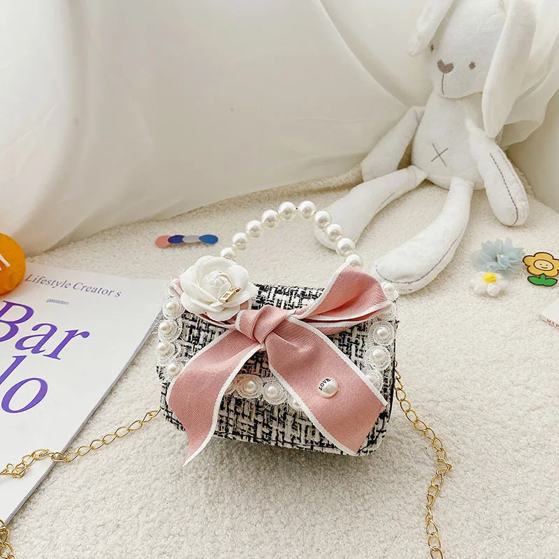 Girl's Pearl Handle Tweed Mini Bag