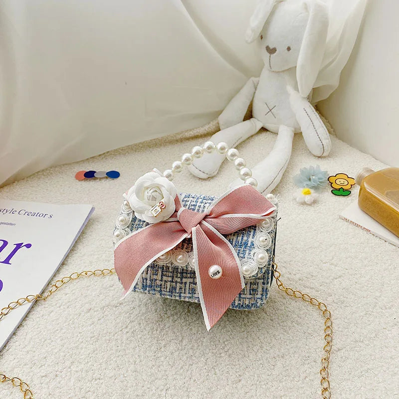 Girl's Pearl Handle Tweed Mini Bag