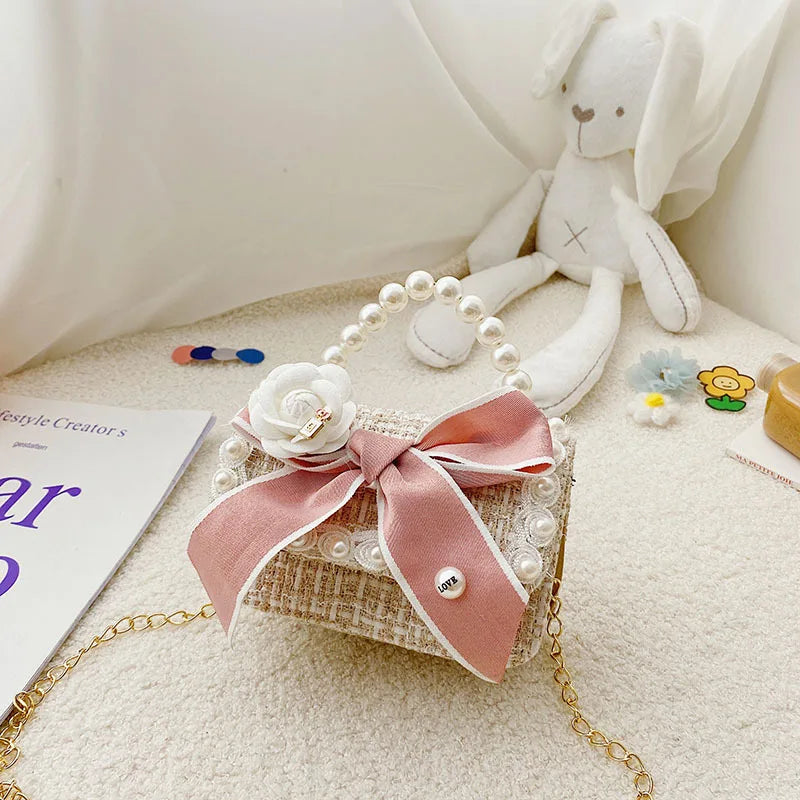 Girl's Pearl Handle Tweed Mini Bag