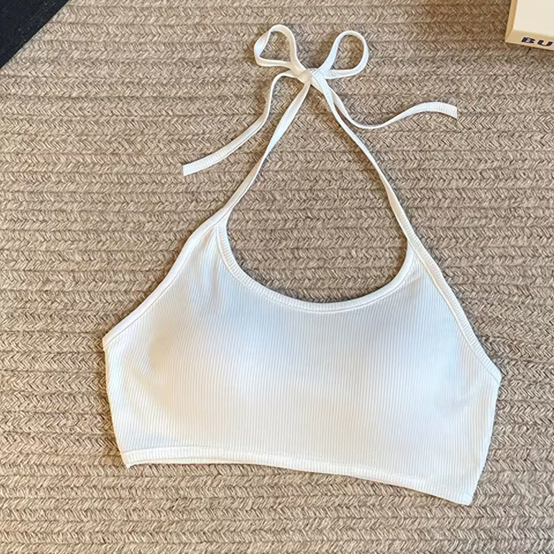 Tie-up Halter Neck Bralette with Chest Pads