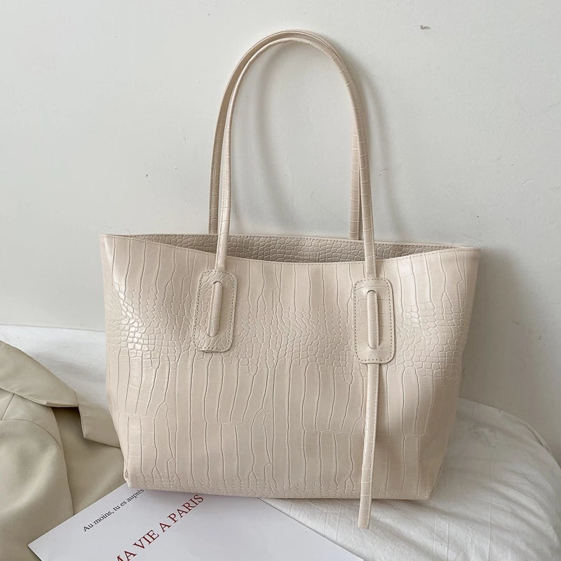 Crocodile Pattern Leather Tote Bag