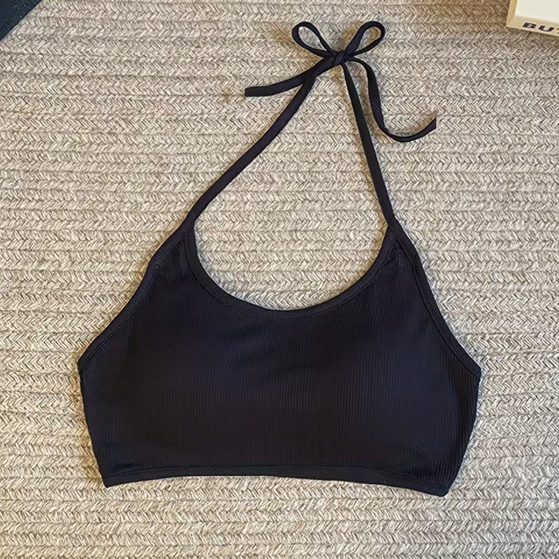 Tie-up Halter Neck Bralette with Chest Pads