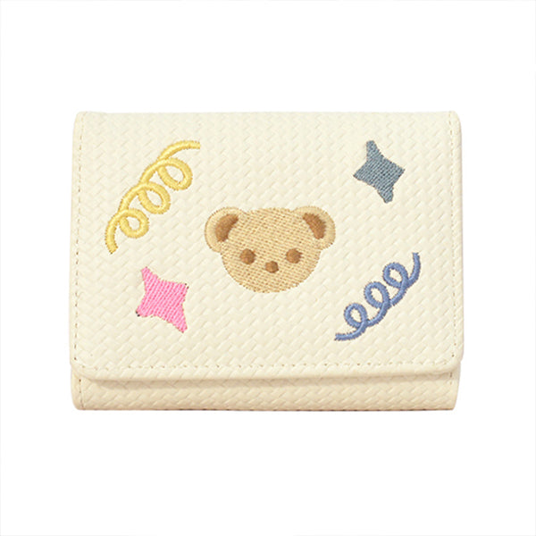 Women's Trifold Bear-Embroidered Wallet
